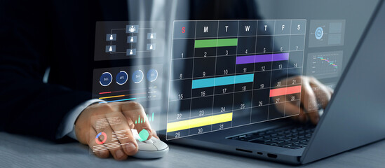 businessman manages time to work efficiently and on time on all projects. calendar work schedule, bu