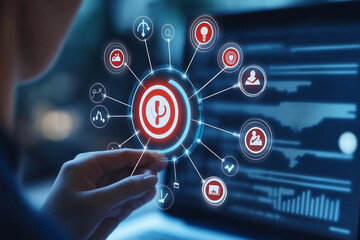 Wall Mural - customer relationship management concept. customer profile icons connected to target customer relati