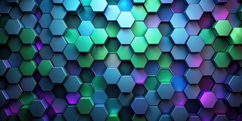 Wall Mural - abstract hexagon pattern iridescent blue, green, and purple geometric shapes