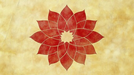 Canvas Print - Red flower mandala on beige textured background.