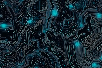 abstract close-up of a glowing blue digital circuit board, showcasing intricate connections and tech