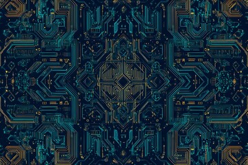 abstract close-up of a glowing blue digital circuit board, showcasing intricate connections and tech