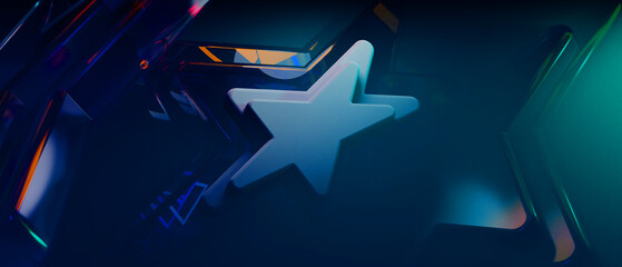 Wall Mural - 3d illustration rendering of chromatic star y2k 2000s gamer technology futuristic fantasy metaverse 