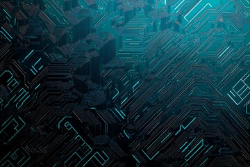 abstract close-up of a glowing blue digital circuit board, showcasing intricate connections and tech