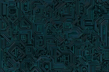 abstract close-up of a glowing blue digital circuit board, showcasing intricate connections and tech