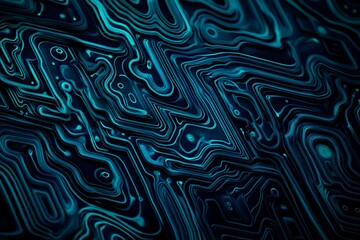 abstract close-up of a glowing blue digital circuit board, showcasing intricate connections and tech