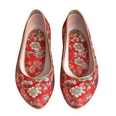 Traditional Chinese embroidered shoes, isolated on white or transparent background