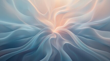 Wall Mural - A blue and white abstract painting of a wave with a yellow and orange hue
