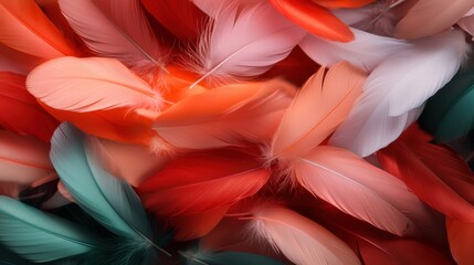 Wall Mural - A close up of a bunch of colorful feathers, with some red