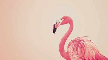 Wall Mural - Cartoon drawing of a pink flamingo, simple vector art