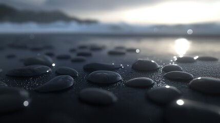 Wall Mural - a beach with a large body of water and a few rocks scattered across the surface