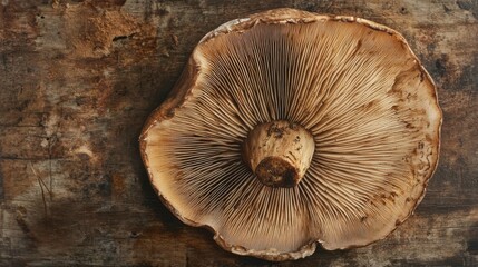 Wall Mural - Mushroom slice, wooden background. Generative AI