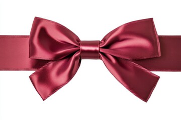 Wall Mural - Burgundy satin ribbon bow, isolated, white background, gift wrap (4)