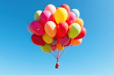 Wall Mural - Colorful balloon cluster floating in a clear blue sky