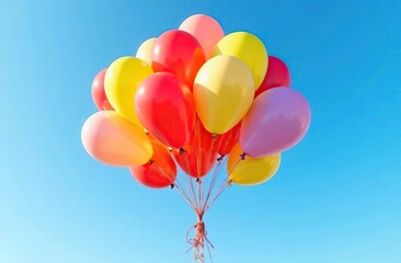 Wall Mural - Colorful balloon cluster floating in a clear blue sky