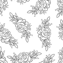 Wall Mural - Elegantly designed black and white roses seamless pattern with leaves, ideal for prints. vector illustration