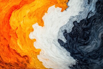 Canvas Print - Abstract Swirling Color Palette A Dynamic Composition of Orange, White, and Black Textures