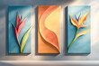 © Steve Nimmons - Exotic flowers floral display, triptych layout gallery art show style, vibrant orange, yellow, and blue hues for stylish spring nature decor theme