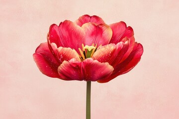 Poster - Closeup of a Vibrant Red and Pink Tulip Blossom with Water Droplets