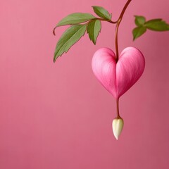 Canvas Print - Delicate Pink Heart Shaped Flower Blossom on a Soft Pink Background