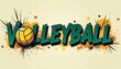 © Ol - Volleyball artistic background emblem logo poster with the word Volleyball and ball. Cartoon style flat Illustration