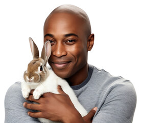 Sticker - PNG African american middle age man hugging rabbit portrait animal mammal.