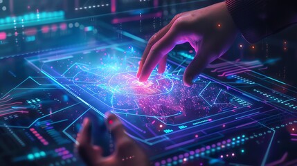 Wall Mural - a hand reaching out to a futuristic digital interface.