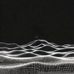 Wall Mural - abstract 3d landscape forms gentle curves with particles elegantly in a dark environment.