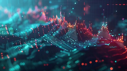 Wall Mural - abstract digital background with glowing lines and particles.