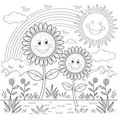 Wall Mural - background with flowers drawing for toddlers book