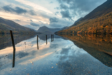 Sticker - Beautiful sunrise at Buttermere lake in autumn season. Lake District. England