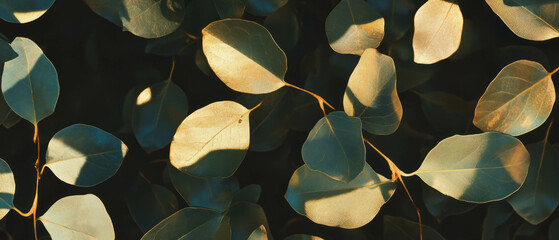 Fototapete - Light filters through leaves creating a natural dappled pattern against a dark background