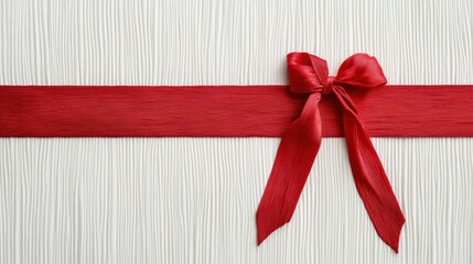 Canvas Print - Red Glitter Ribbon Bow On White Textured Background