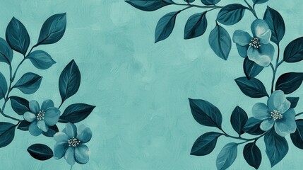 Wall Mural - Serene Teal Floral Background with Delicate Branches and Flowers