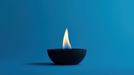 Canvas Print - Single Flame in Dark Blue Bowl A Minimalist Still Life