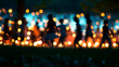 © Siasart Stock - Blurred Silhouettes Dance by the Water with Glowing Lights at Night, a Magical Scene of Celebration and Joy