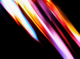 Wall Mural - color streaks and abstract light trails on black background, dynamic photo overlay for creative desi