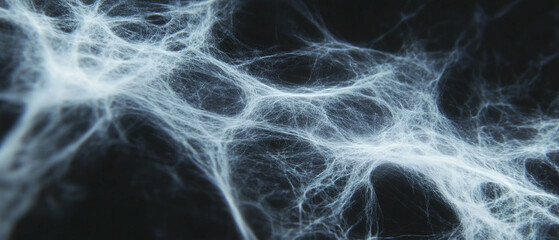 Intricate spider web overlay with thick threads against a dark background