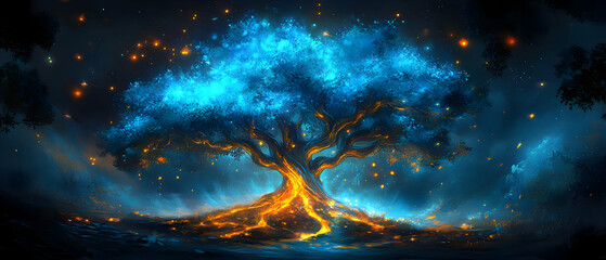 glowing tree fantasy night forest