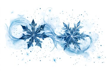 Wall Mural - Two beautiful blue snowflakes swirling in a winter wonderland