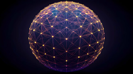 Wall Mural - abstract 3d sphere with glowing nodes and interconnected lines on a dark background