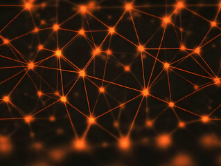 Wall Mural - abstract orange network connecting dots and lines forms a complex structure on a dark background