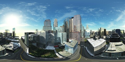 Wall Mural - Panorama of the city. Environment map. HDRI map. equidistant projection. Spherical panorama.panorama 360, 3D rendering