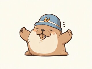 Sticker - Adorable Bear in a Hat: A Cheerful Cartoon Illustration