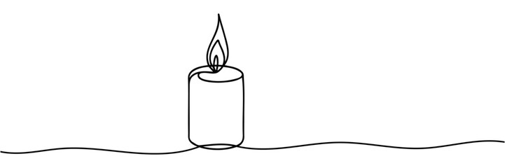Wall Mural - Candle linear background. Hand drawn burning flame. Vector illustration.