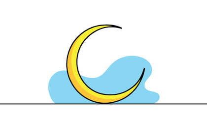 Wall Mural - Moon linear background. Hand drawn crescent. Vector illustration.