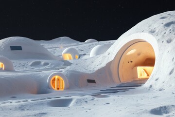 Wall Mural - futuristic lunar city built into the side of a crater at night, featuring innovative architecture an