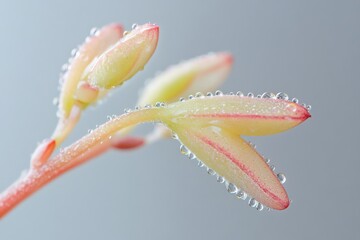 Poster - Close-up view of dew-kissed succulent leaves glistening in soft light during the early morning in a tranquil setting