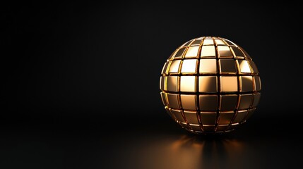 Wall Mural - Shiny golden globe with grid texture on dark background