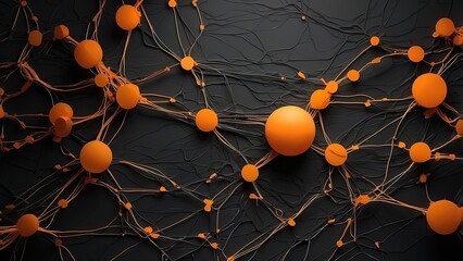 Abstract representation of a network depicted with interconnected orange human icons on a dark blue background
